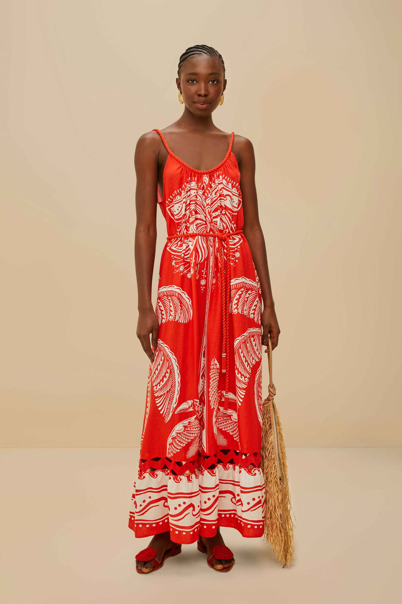 Red Majestic Coconut Tree Lenzing™ Ecovero™ Euroflax™ Maxi Dress 1