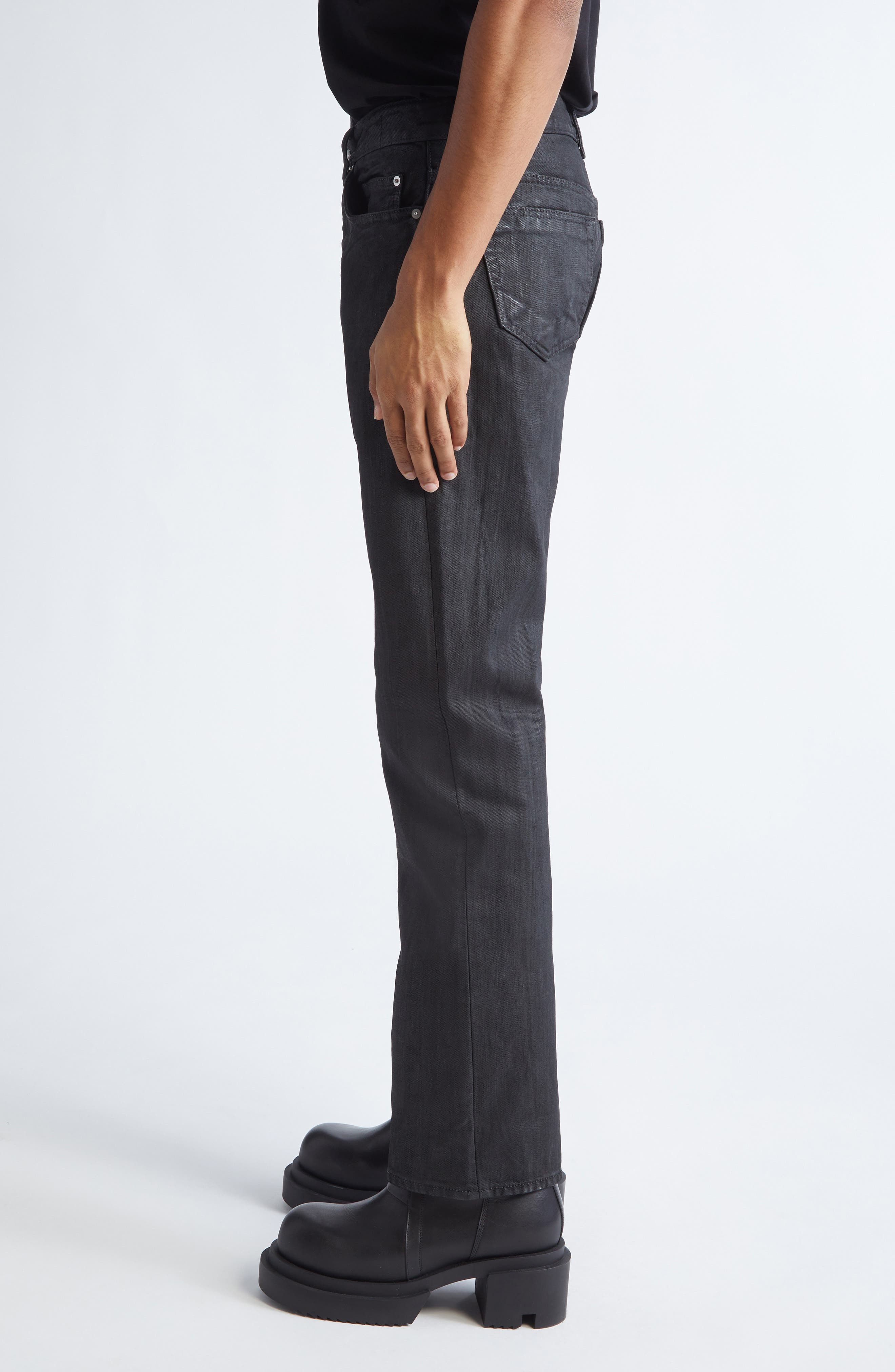 Rick Owens DRKSHDW Fog Cut Coated Jeans in Black Wax at Nordstrom - 4