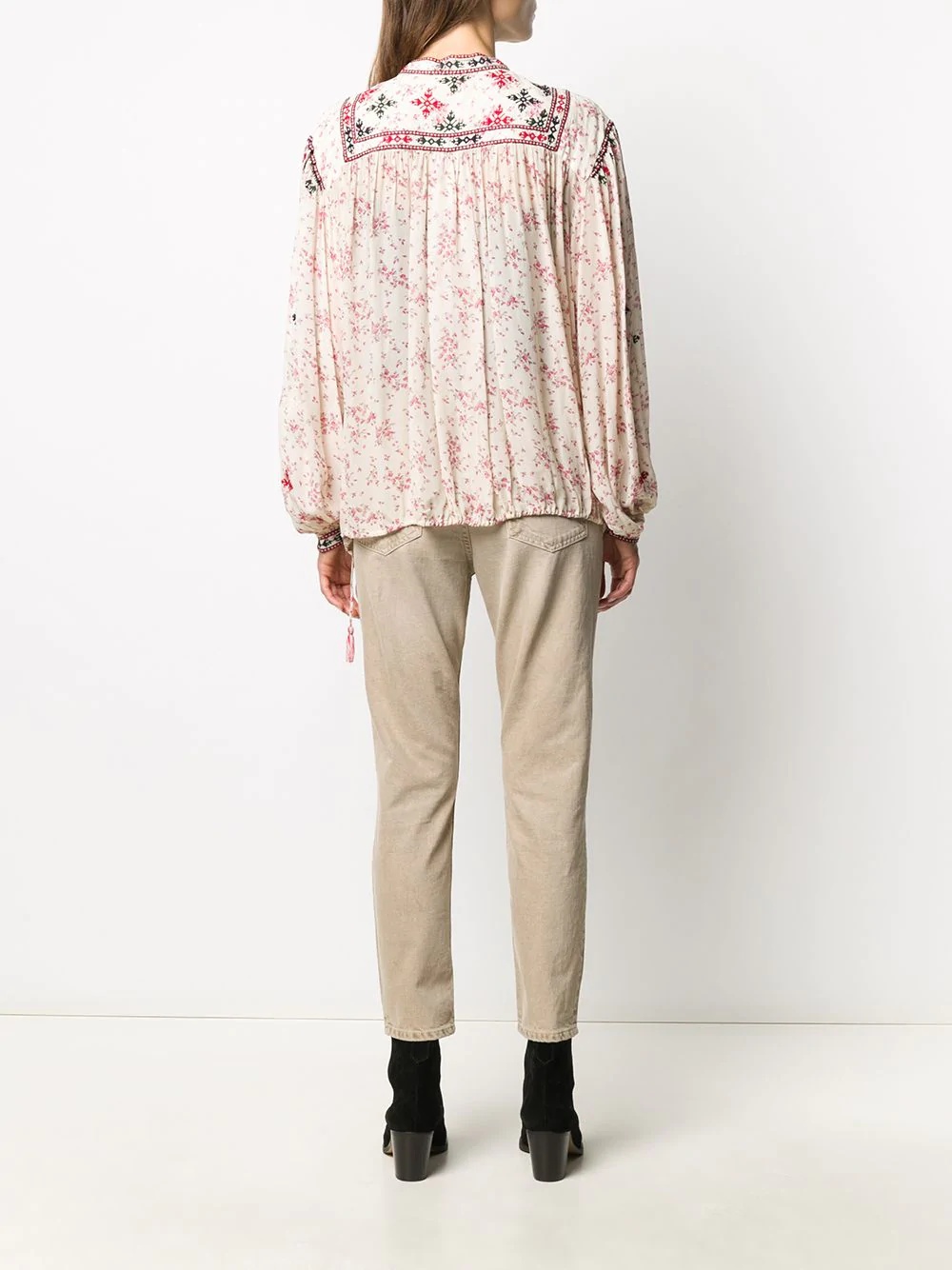 embroidered floral-print blouse - 4