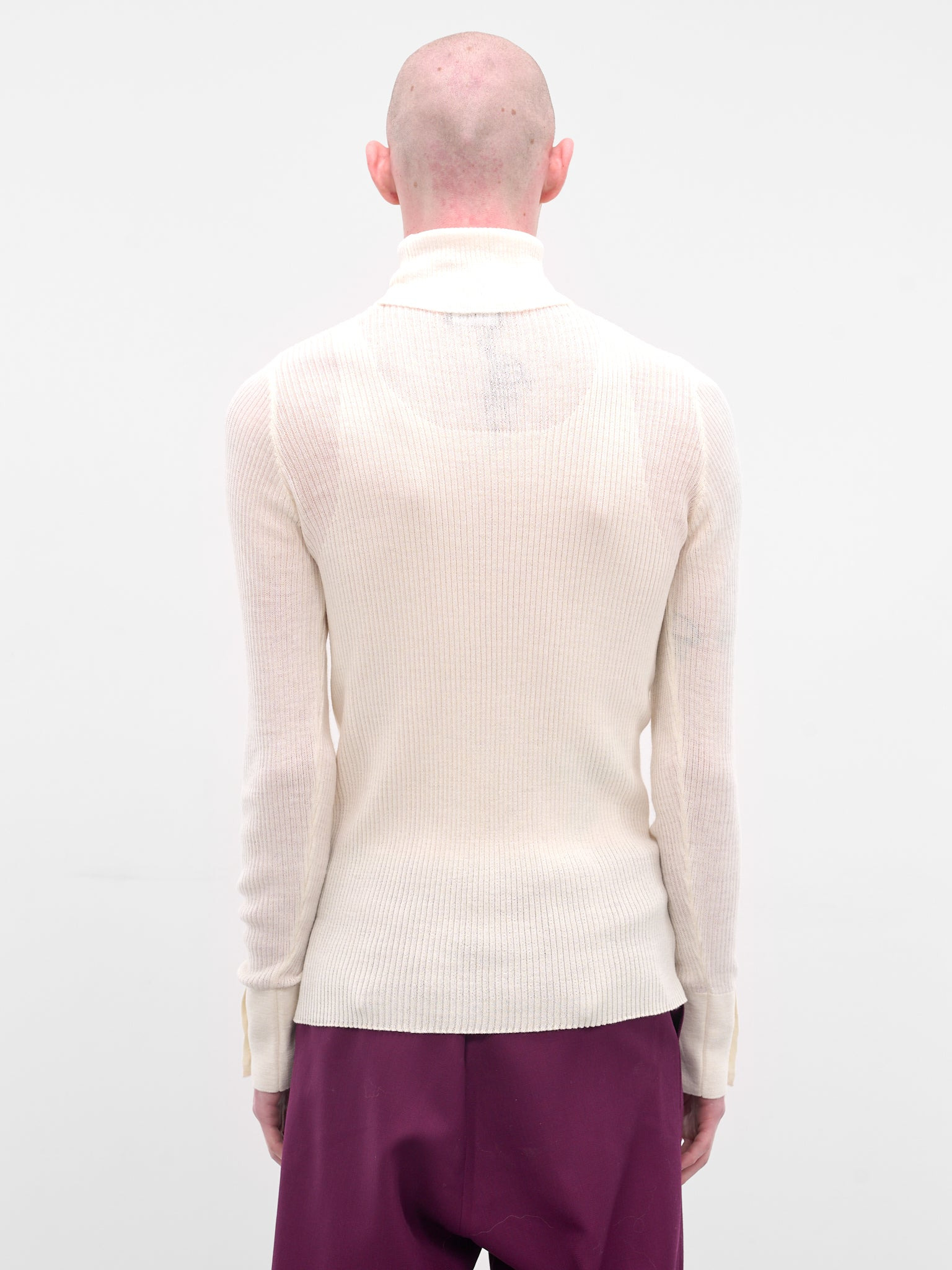 White Rib-Knit Turleneck Sweater - 3