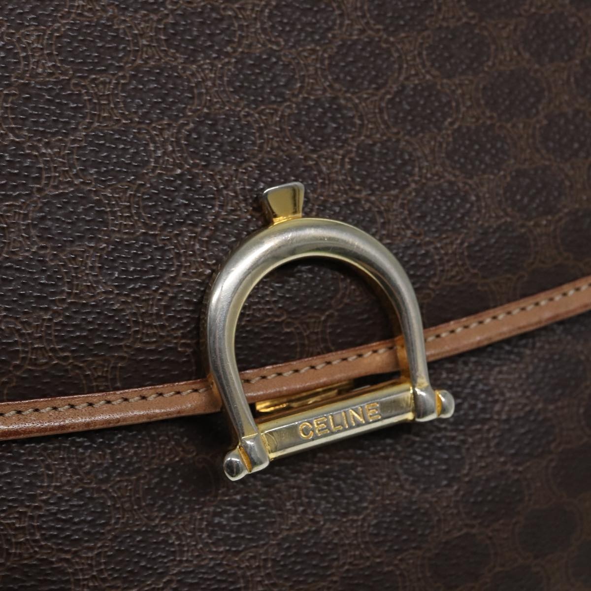 CELINE Macadam Canvas Hand Bag Pvc Leather Brown Gold - 8