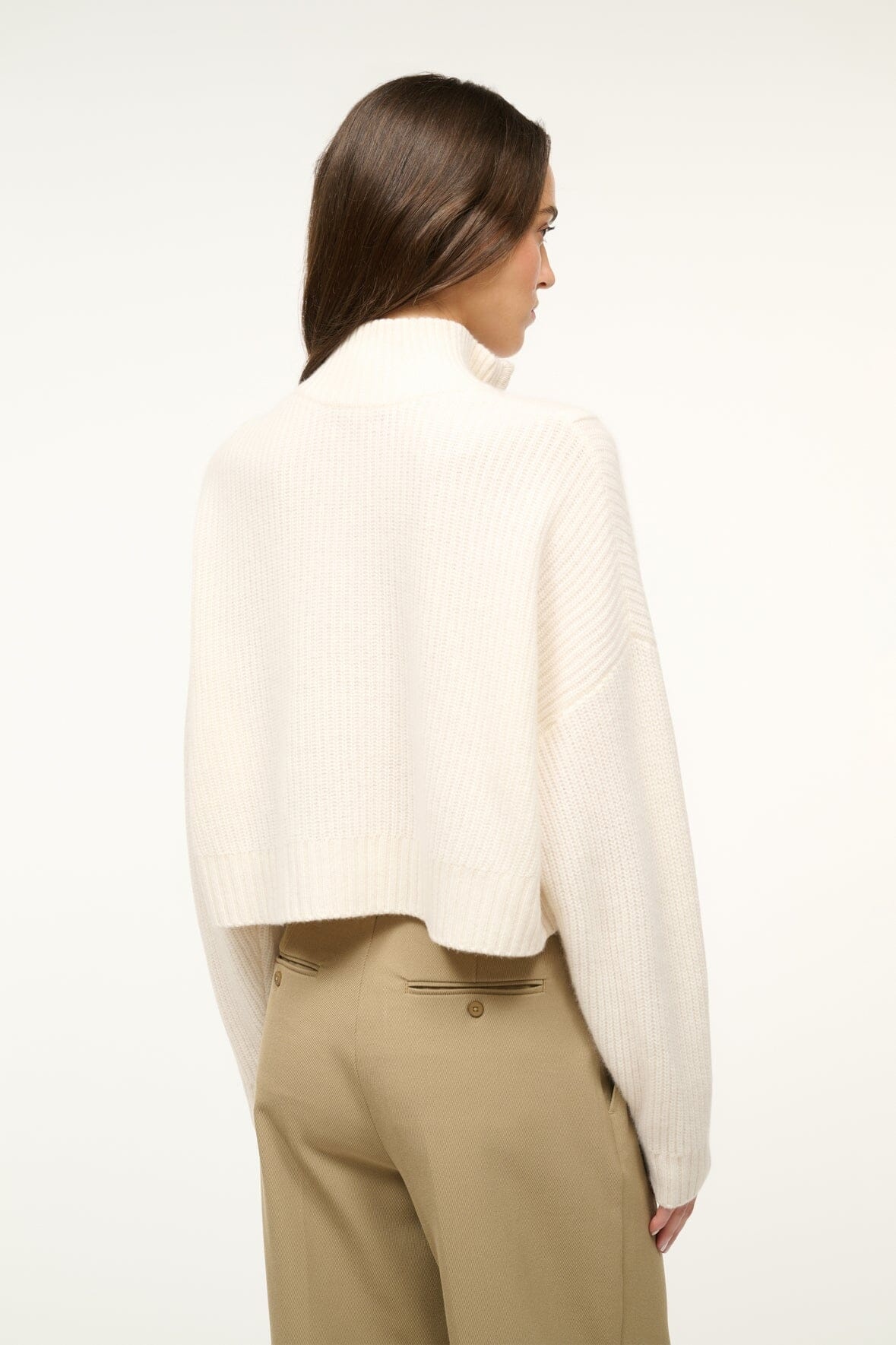 STAUD CASHMERE CROPPED HAMPTON SWEATER IVORY - 4