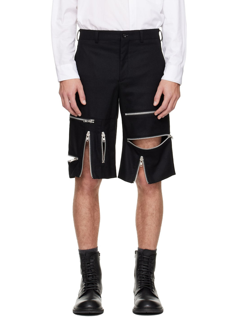 Black Wool Nylon Flannel Shorts 1