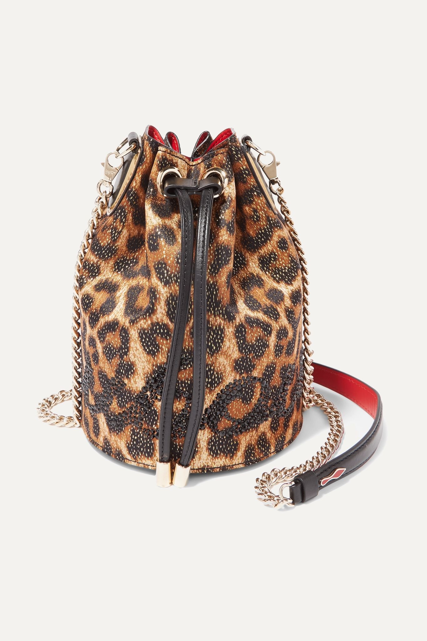 Marie Jane embellished leopard-print Lurex and leather bucket bag - 1