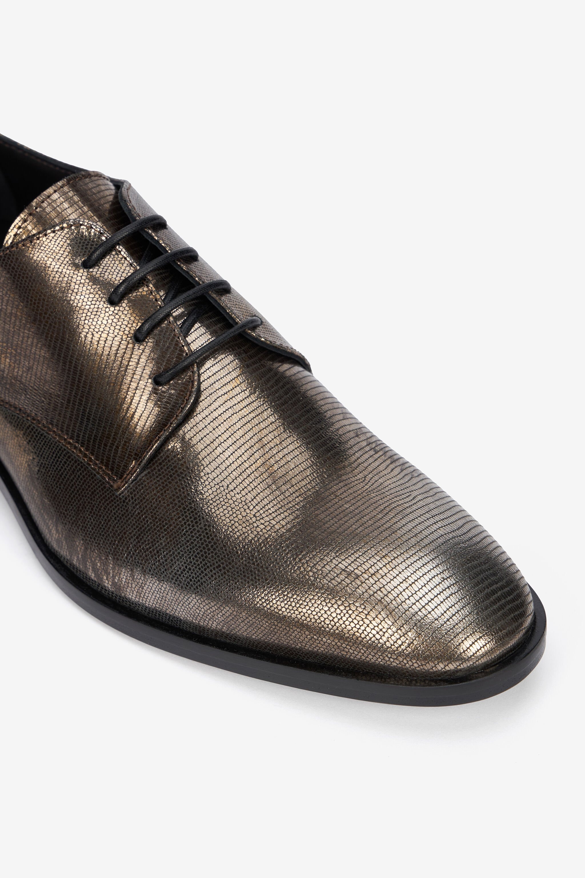 Brown Lace-Up Leather Loafers with Python Effect - 4