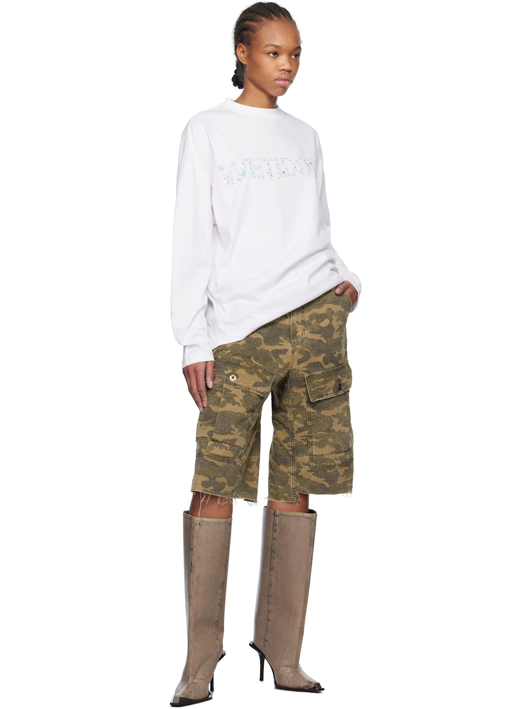 White Sparkle Logo Long-Sleeved T-shirt - 4