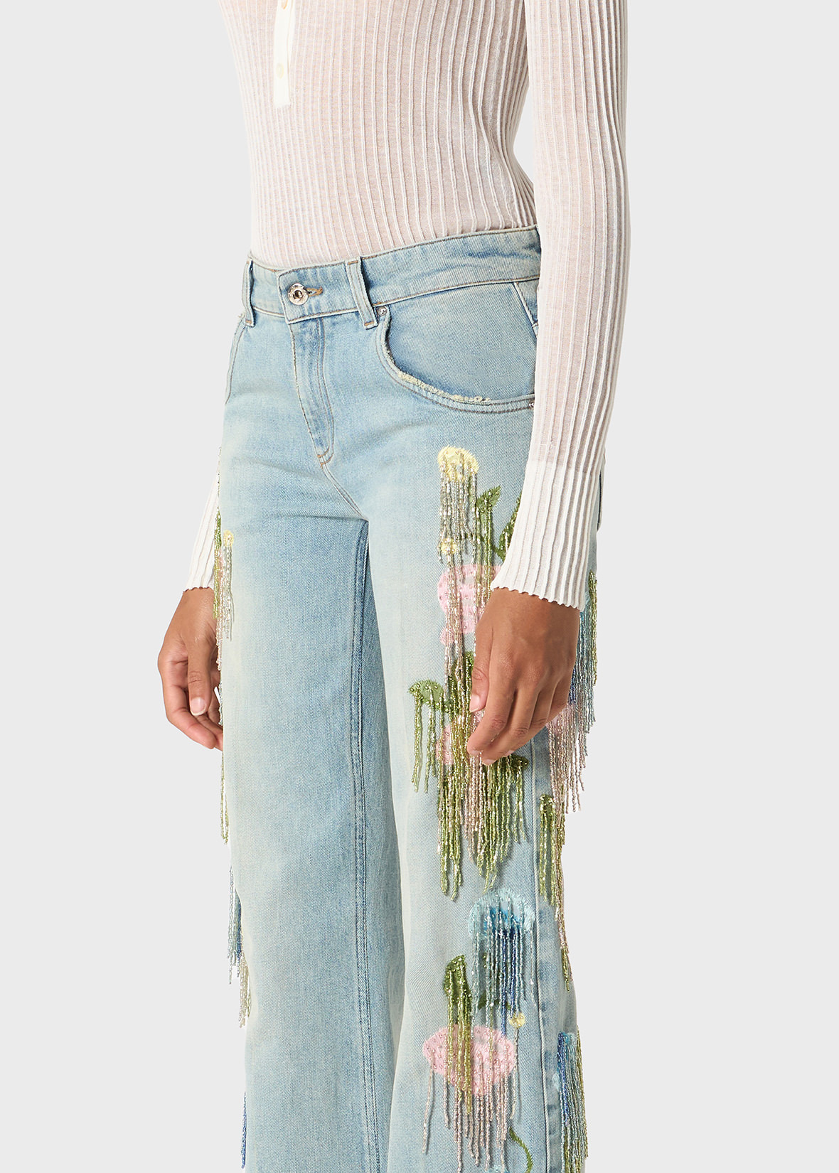 JEANS WITH HAND-EMBROIDERED STONES AND BEADS - 5