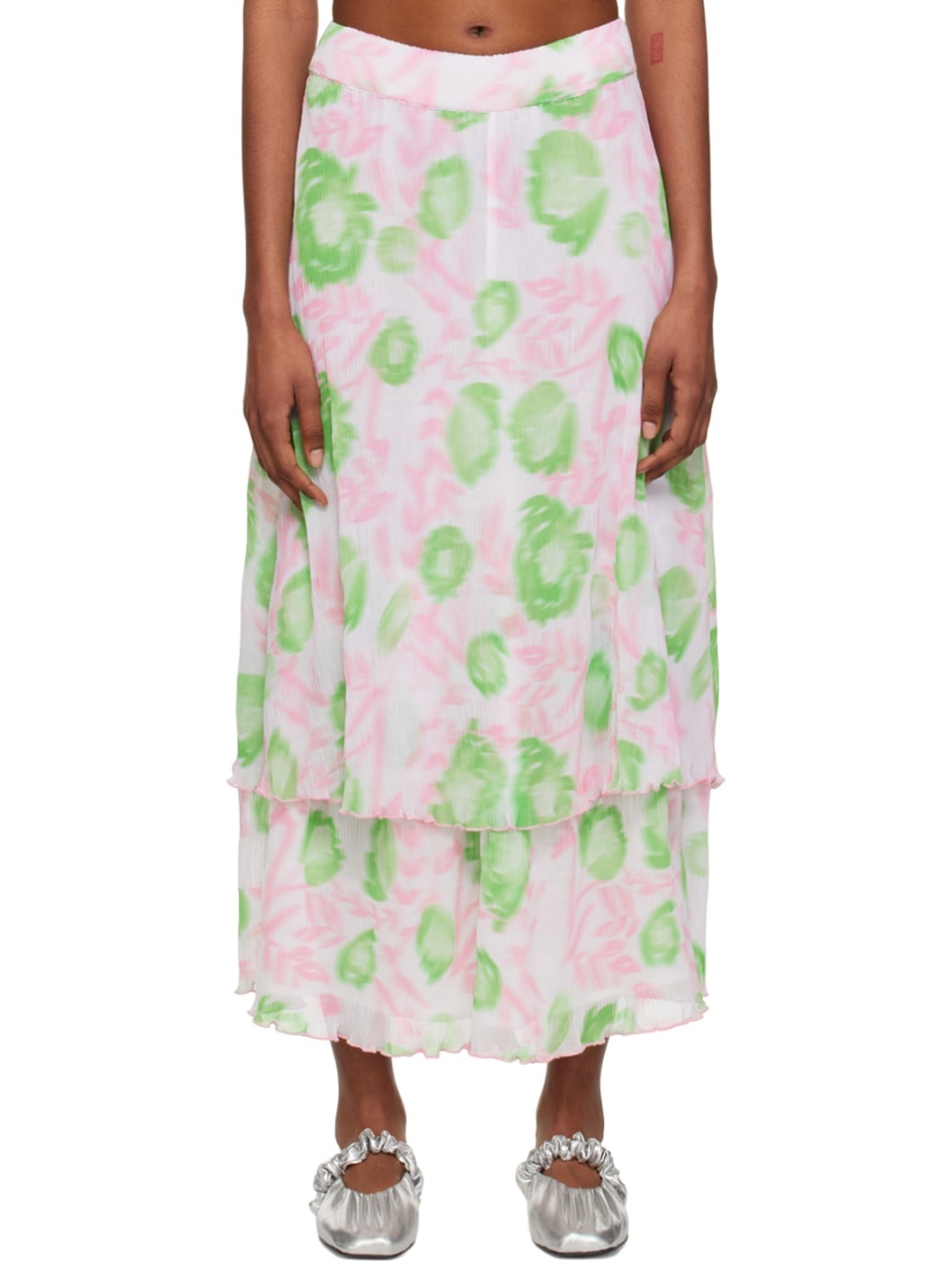 Pink & Green Layered Midi Skirt - 1