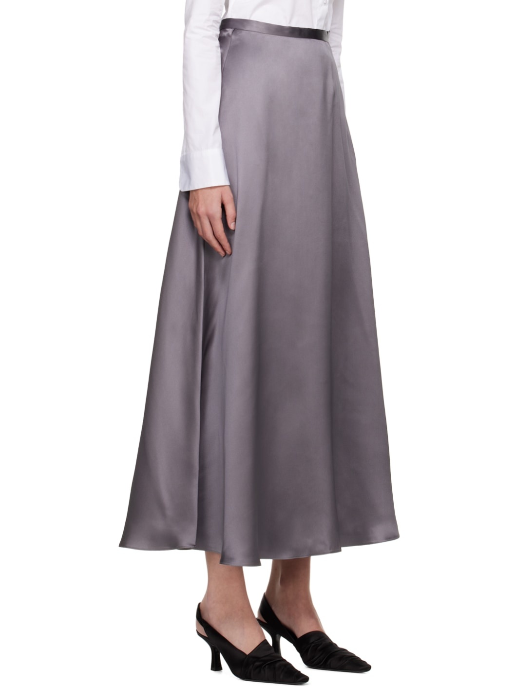 Gray Fluid Midi Skirt - 2