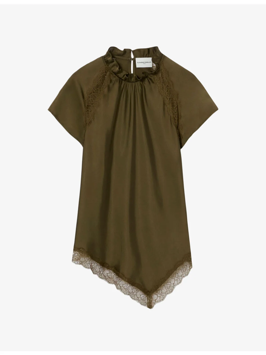 Asymmetric Lace-Trim Satin Top - 1
