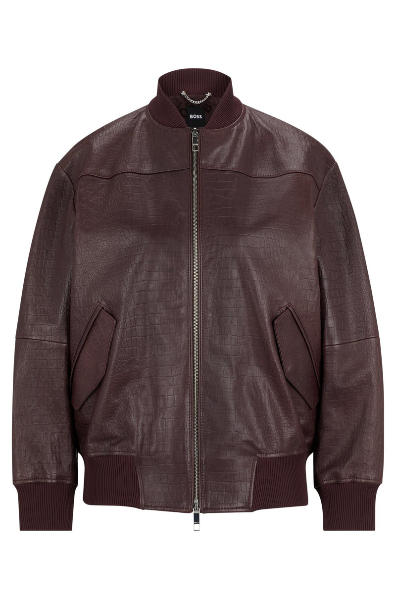 LEATHER BOMBER JACKET WITH EMBOSSED CROCODILE MOTIF 1