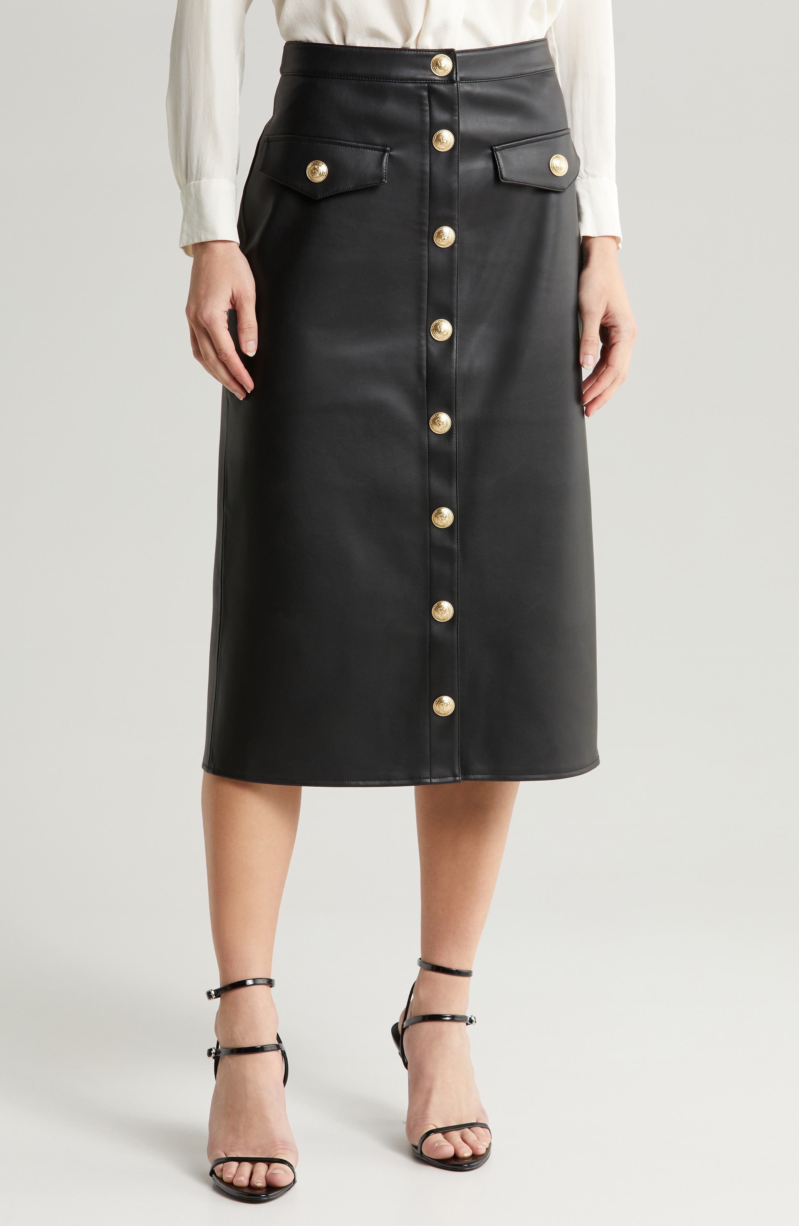 L'AGENCE Milann Faux Leather Midi Skirt in Black at Nordstrom - 1