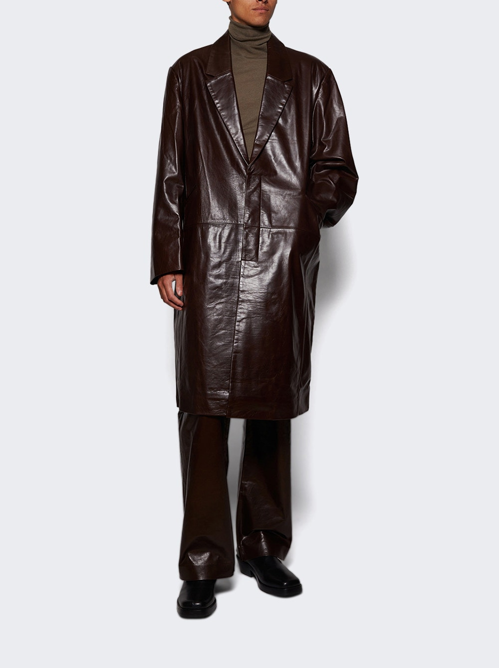 Leather Straight Leg Pant Dark Brown - 5