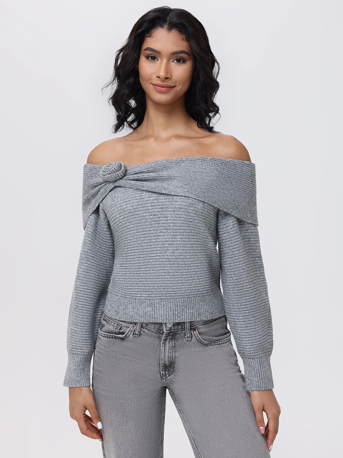 Elizabeth: Off The Shoulder Rosette Sweater - 1
