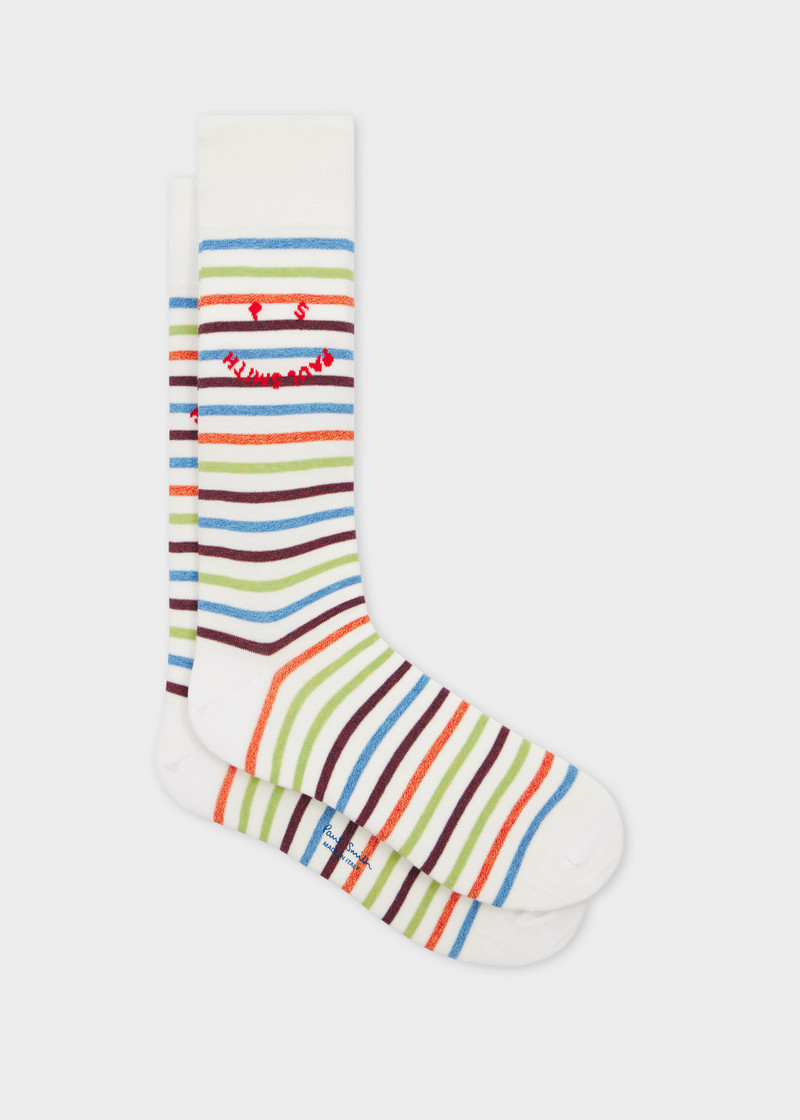 White 'Happy' Stripe Socks 1