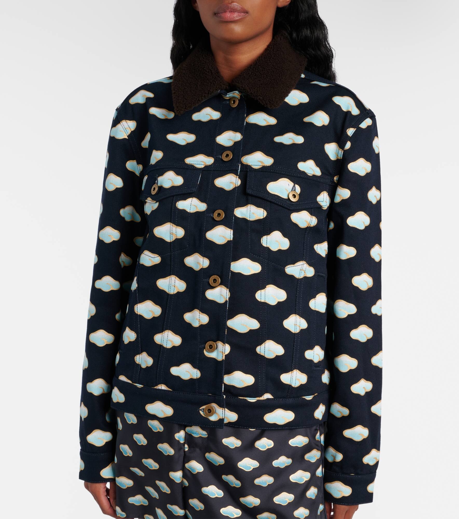 Printed shearling-trimmed denim jacket - 7