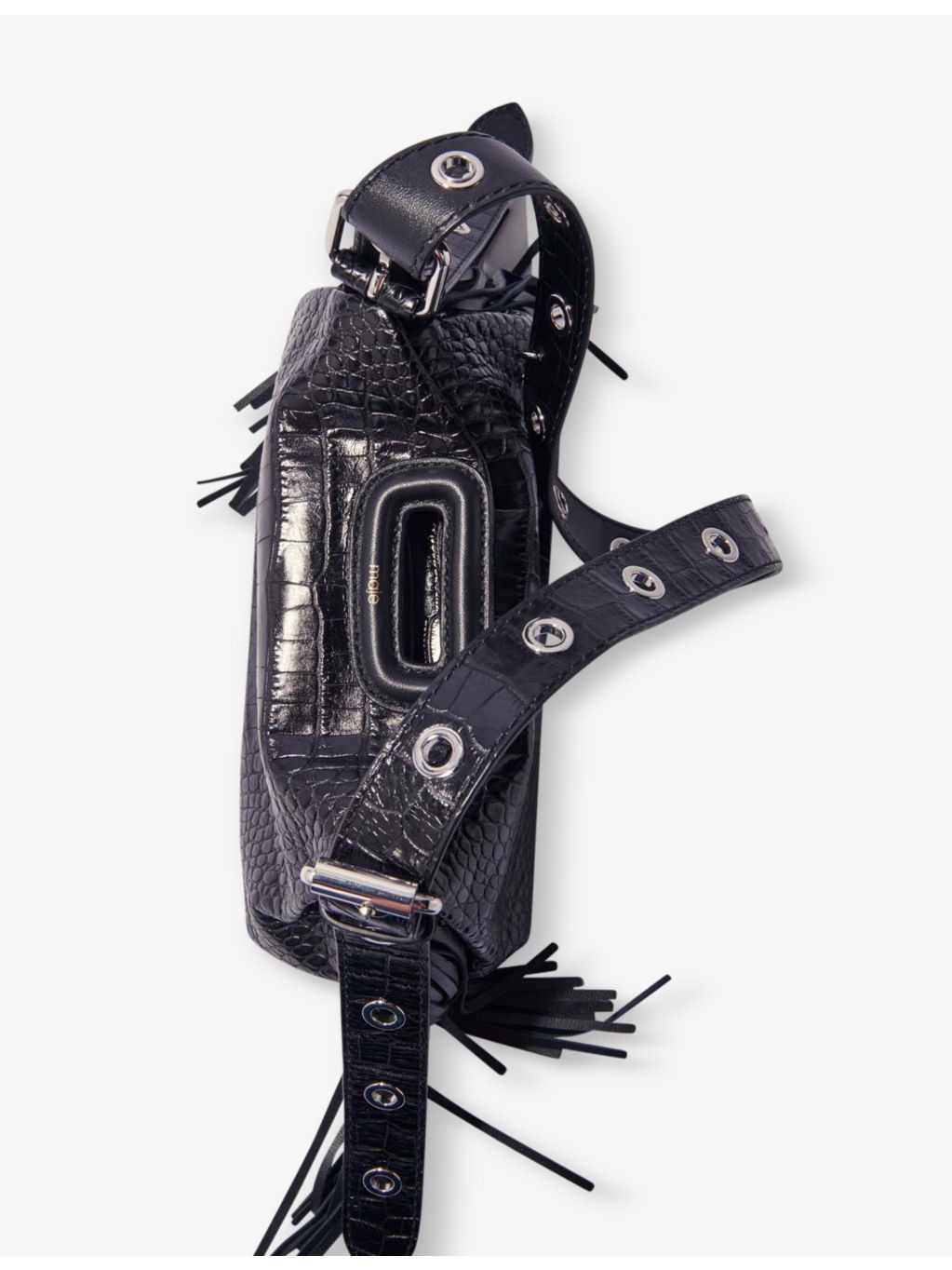 Tassel-embellished mock-croc leather shoulder bag - 3