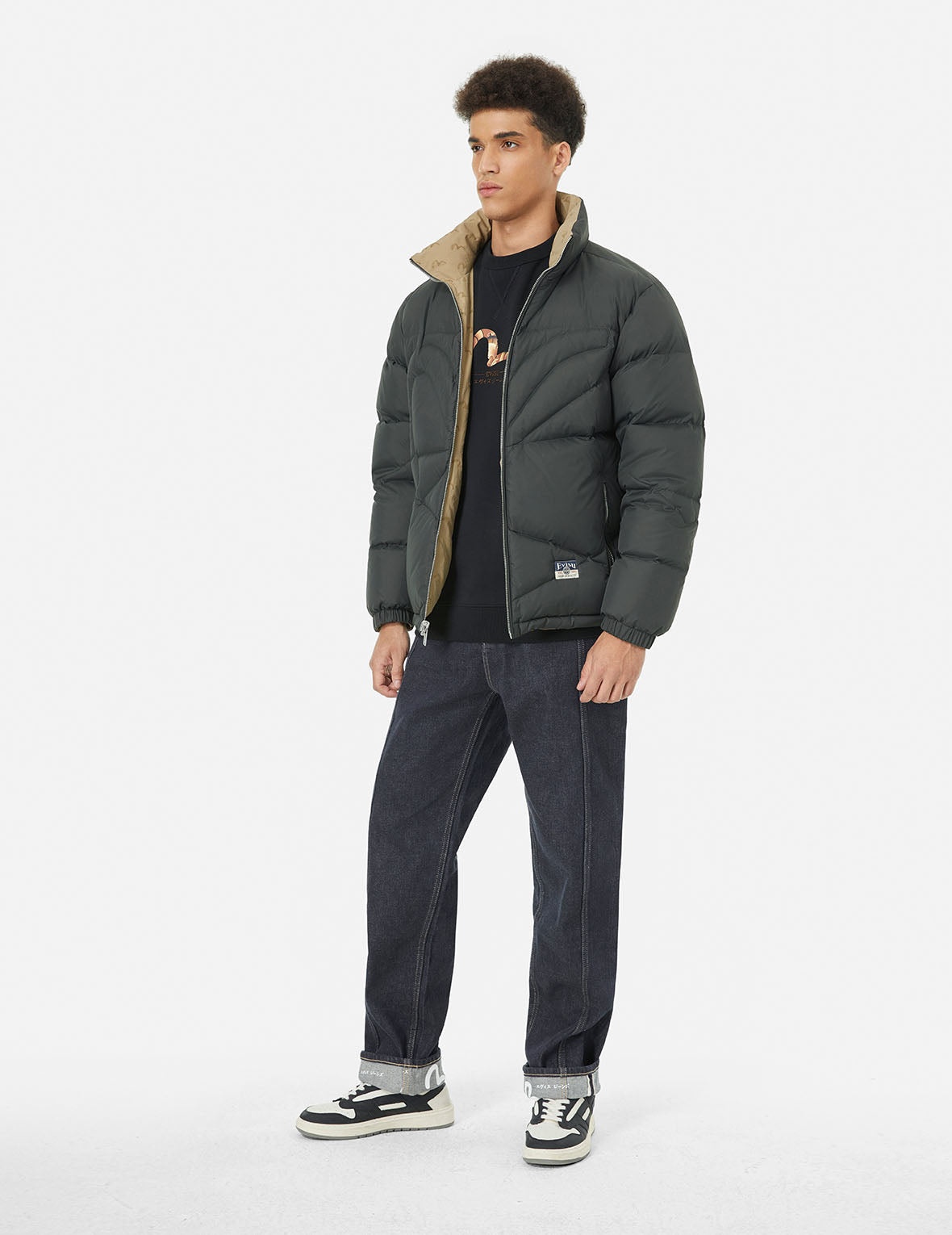 Seagull Print Loose Fit Reversible Down Jacket - 4