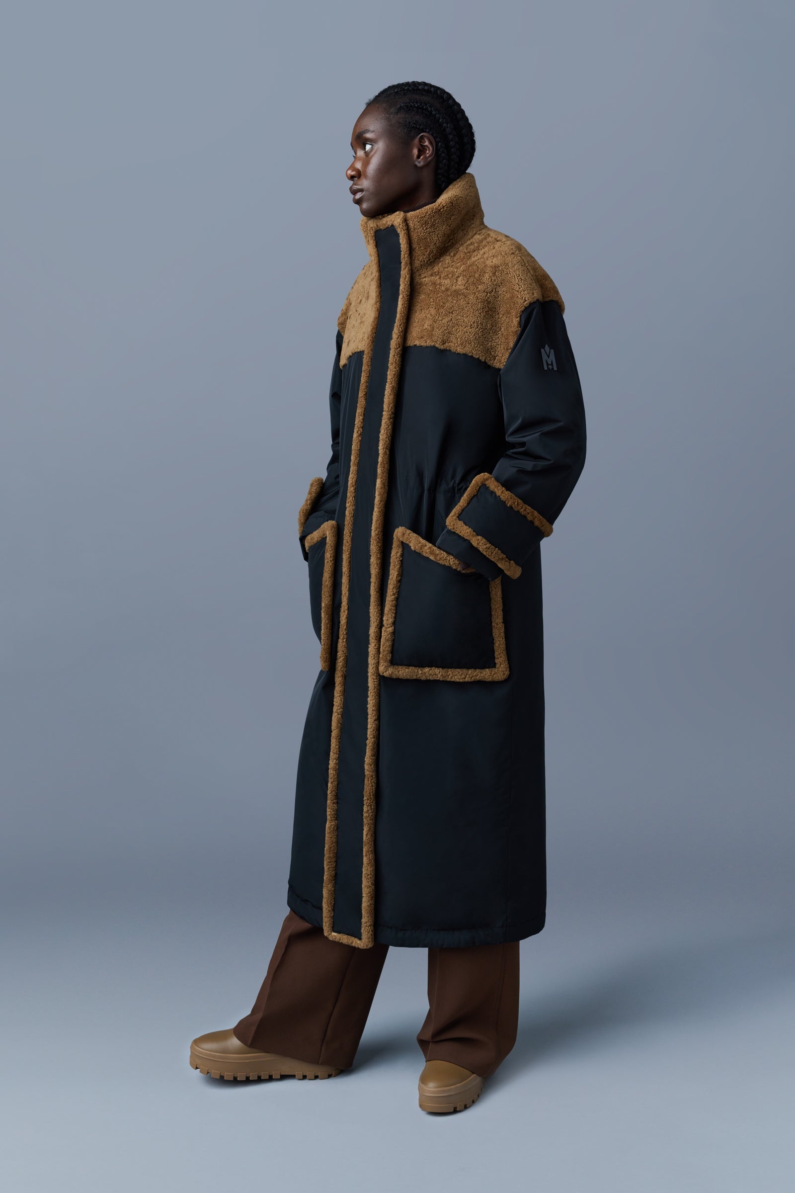 KENZA shearling-trimmed mixed media down coat - 5