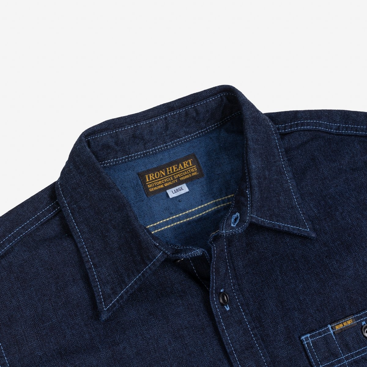 IHSH-353-BLU 10oz Selvedge Denim Work Shirt - Indigo Overdyed Blue - 8