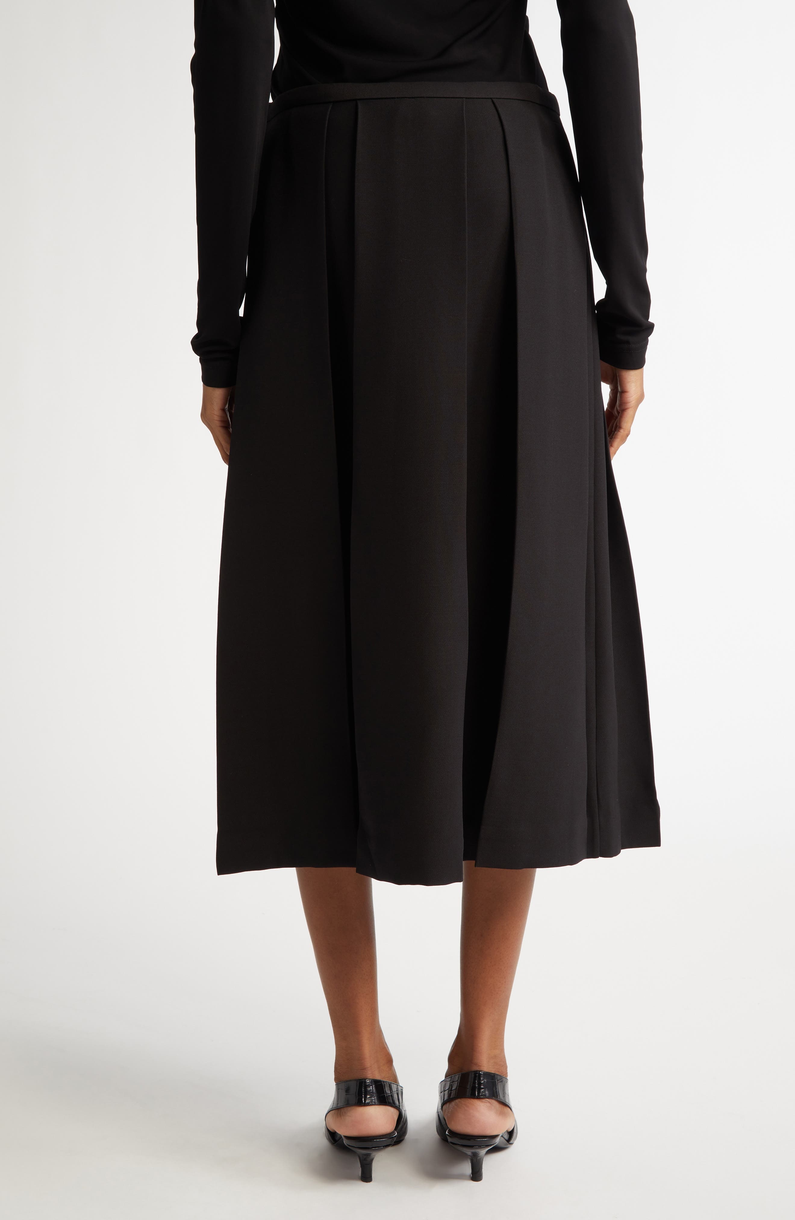 TOTEME Twinflower Pleated Wool & Silk Midi Skirt in Black at Nordstrom - 3