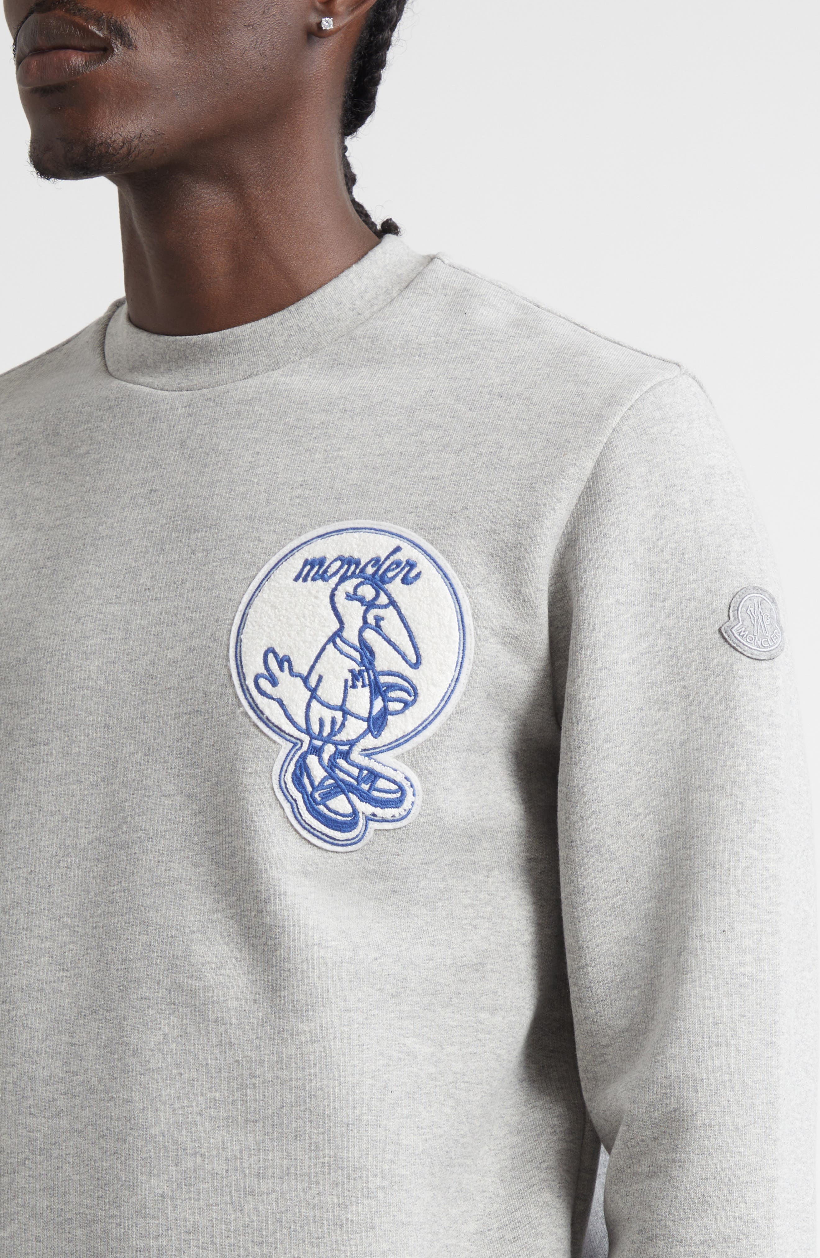 Moncler Monduck Mascot Patch Sweatshirt in Extra Light Gray Melange at Nordstrom - 4