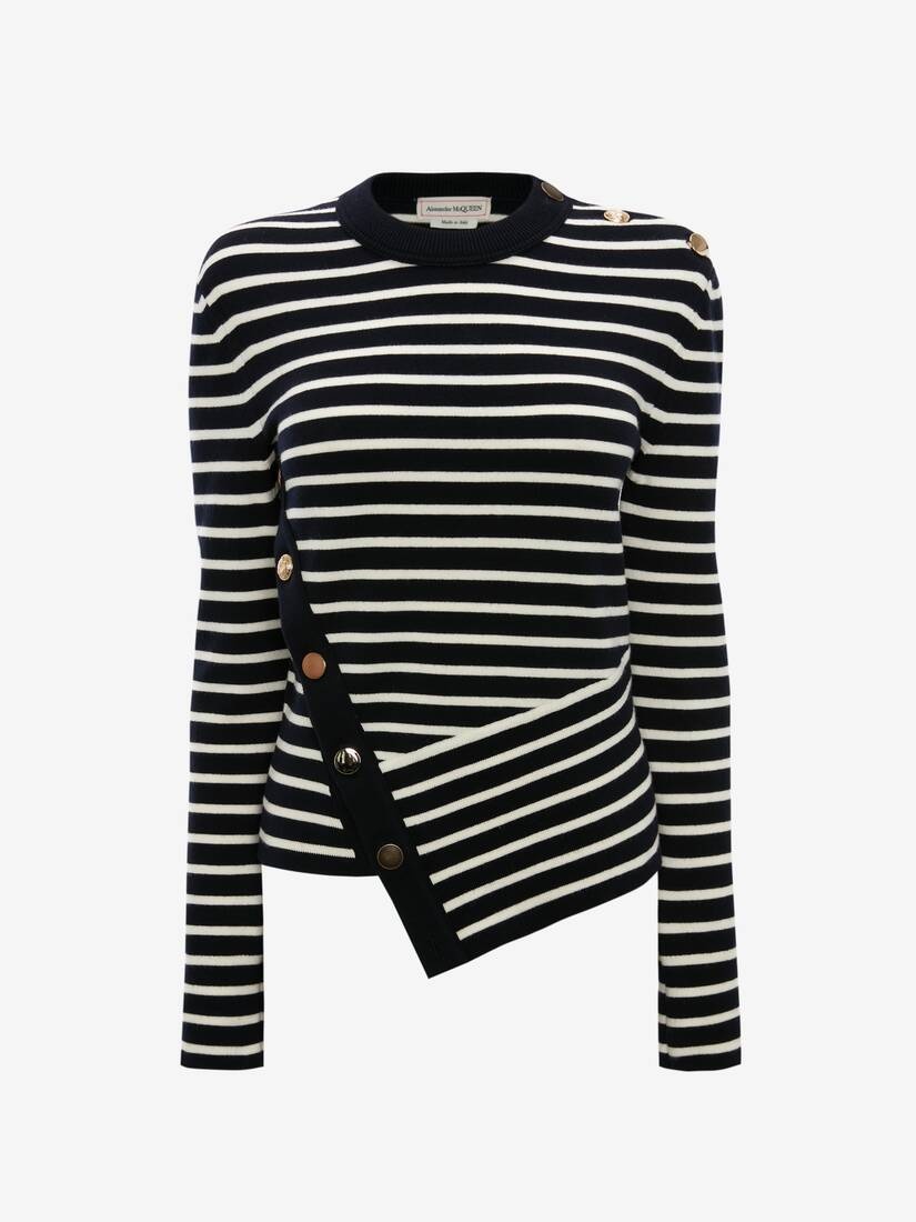 Button Stripe Knit Jumper in Navy/ivory - 1