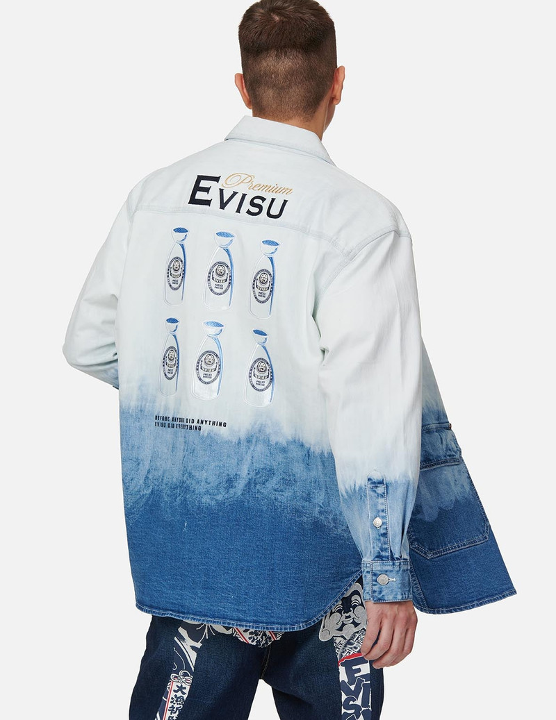 Sake Bottle Embroidered Tie-dye Denim Shirt Jacket 3