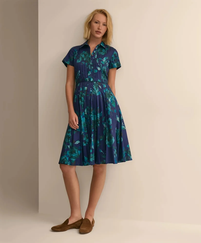 Cotton Sateen Floral Belted Shirtdress - 1