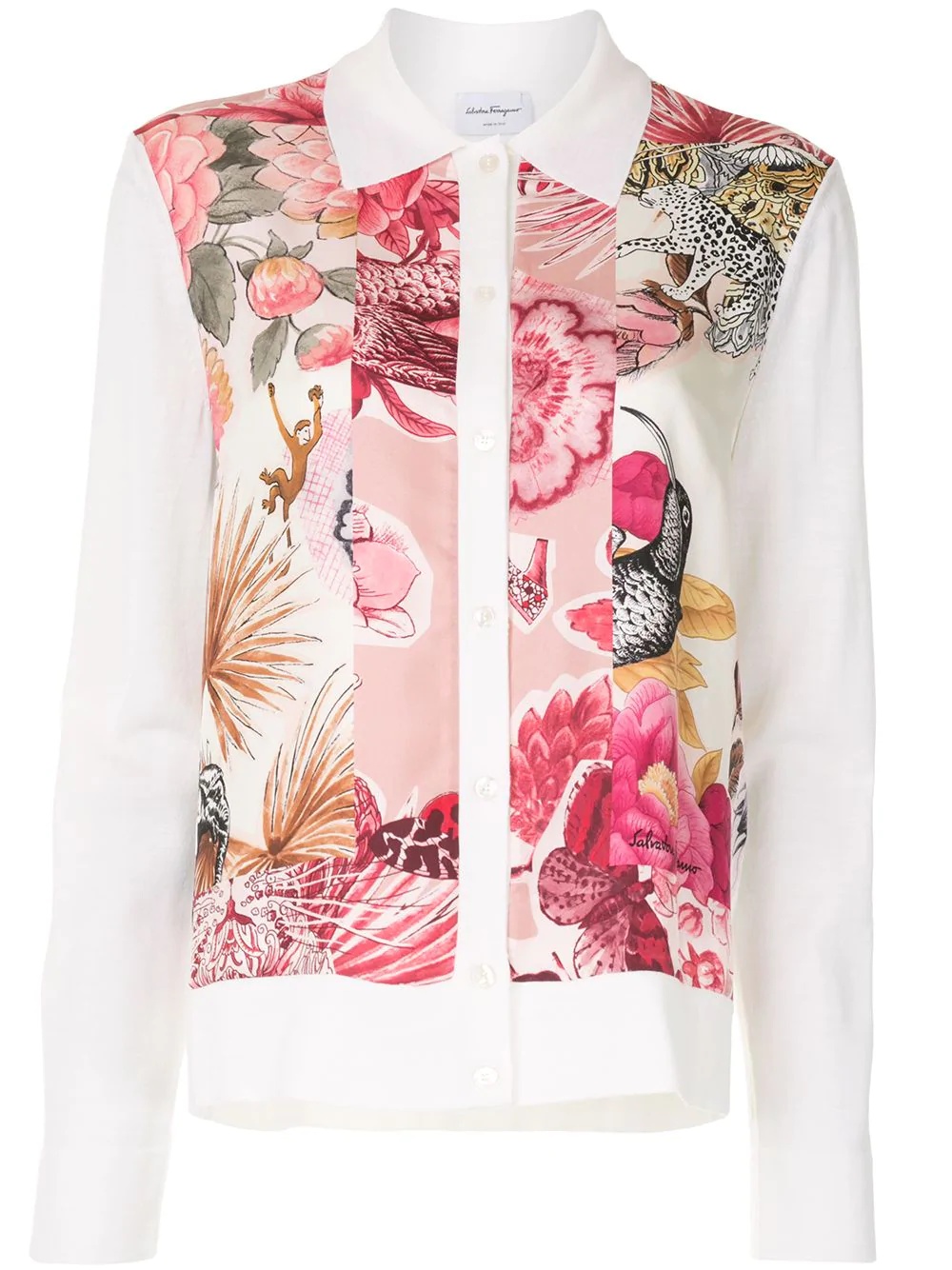 floral print collared cardigan - 1