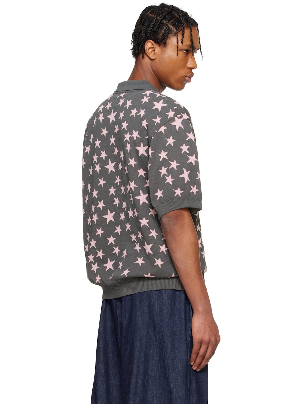 Gray Short Sleeve Knit Polo - 3