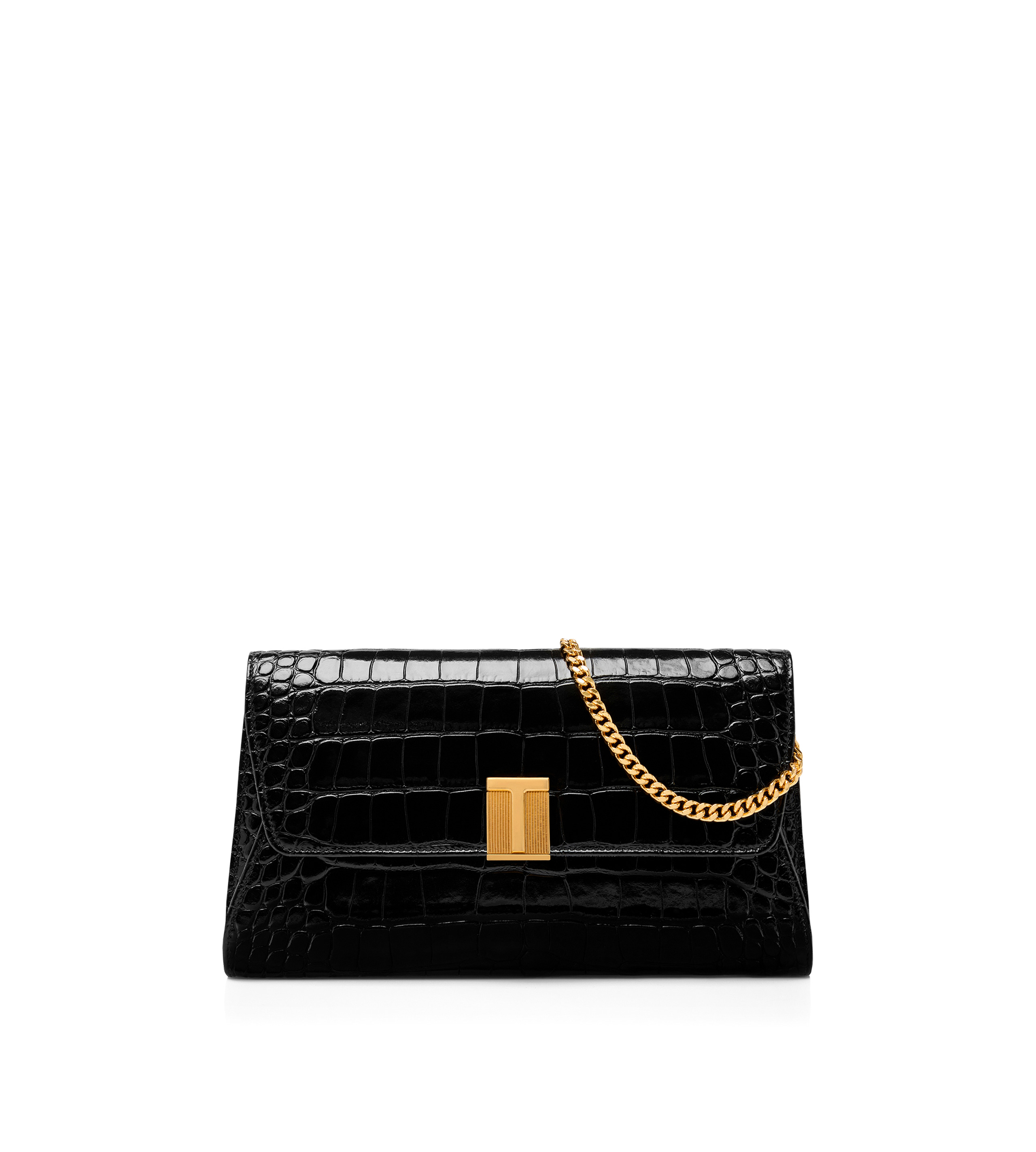 SHINY STAMPED CROCODILE LEATHER NOBILE CLUTCH - 1