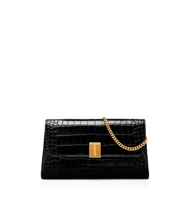 SHINY STAMPED CROCODILE LEATHER NOBILE CLUTCH 1