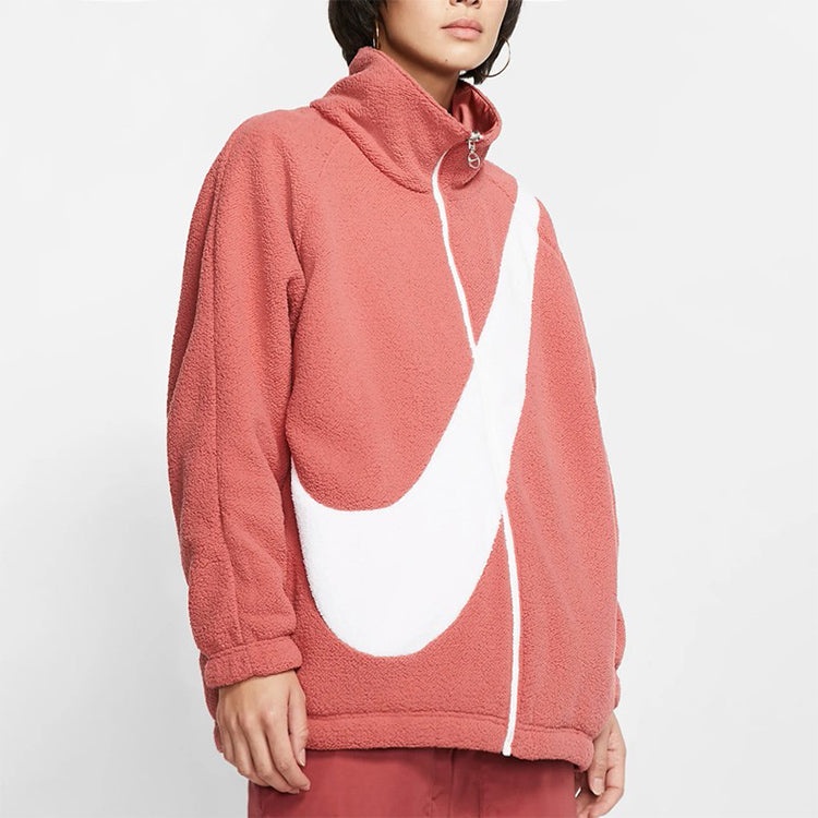 (WMNS) Nike logo lamb's wool reversible Stay Warm Stand Collar Jacket Red CZ4064-897 - 5