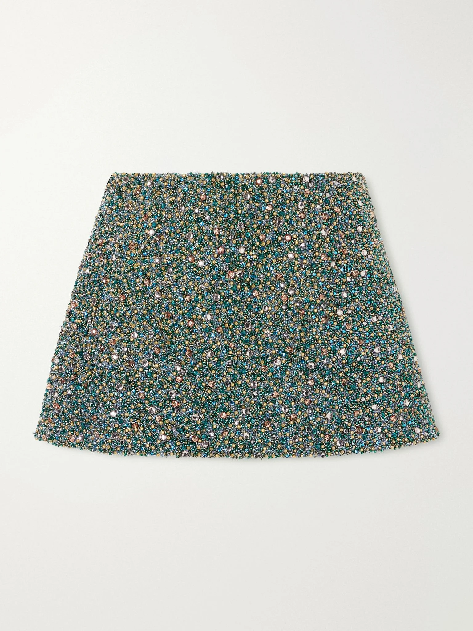 Ayla embellished stretch-mesh mini skirt Green - 1