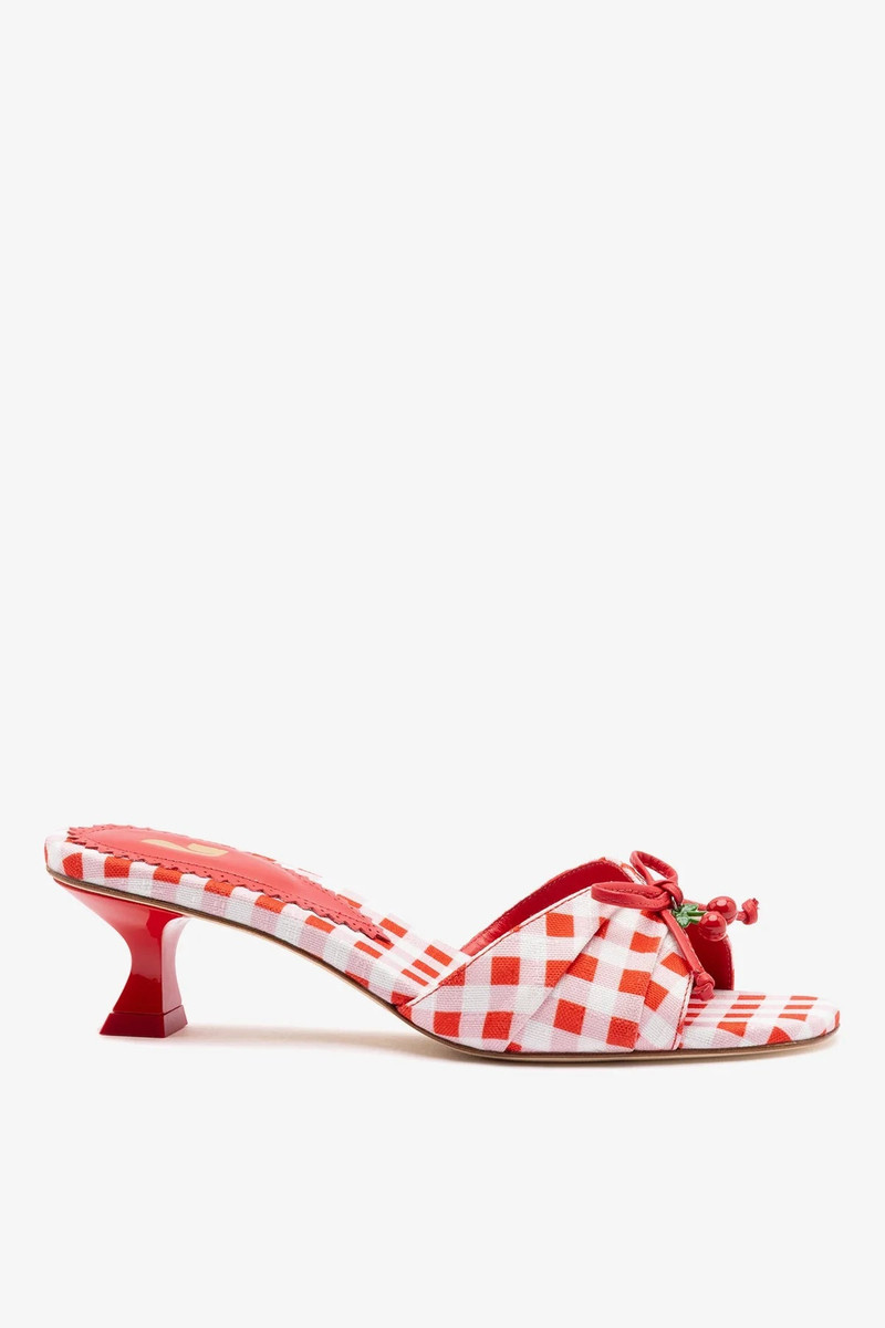 Bardot Mule Scarlet Printed Raffia 1