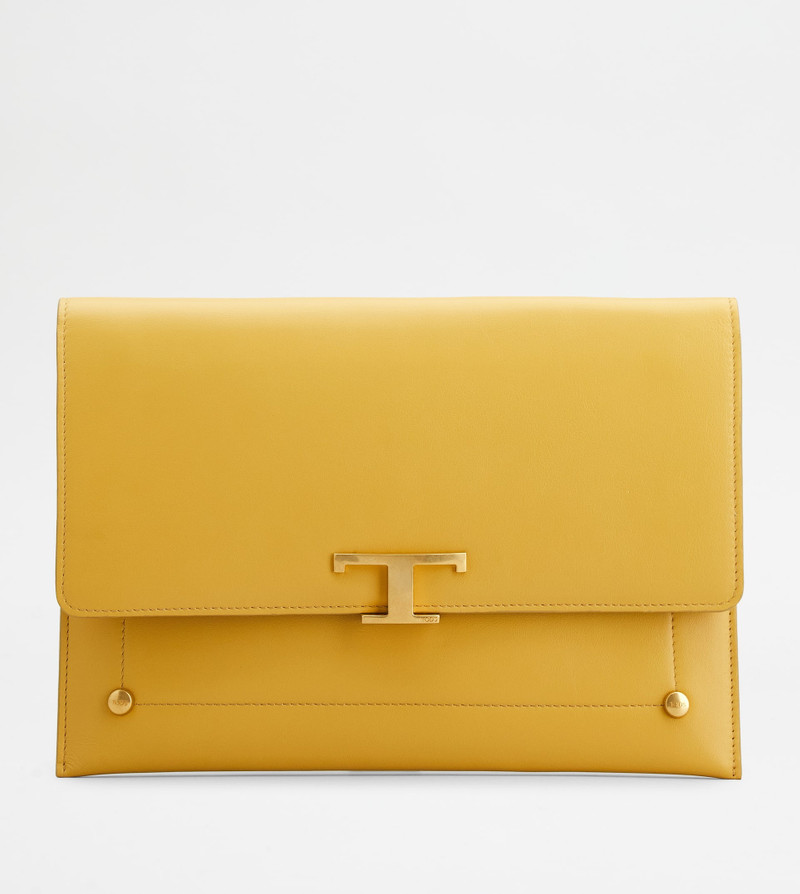 T TIMELESS ENVELOPE CLUTCH IN LEATHER LARGE - YELLOW 1