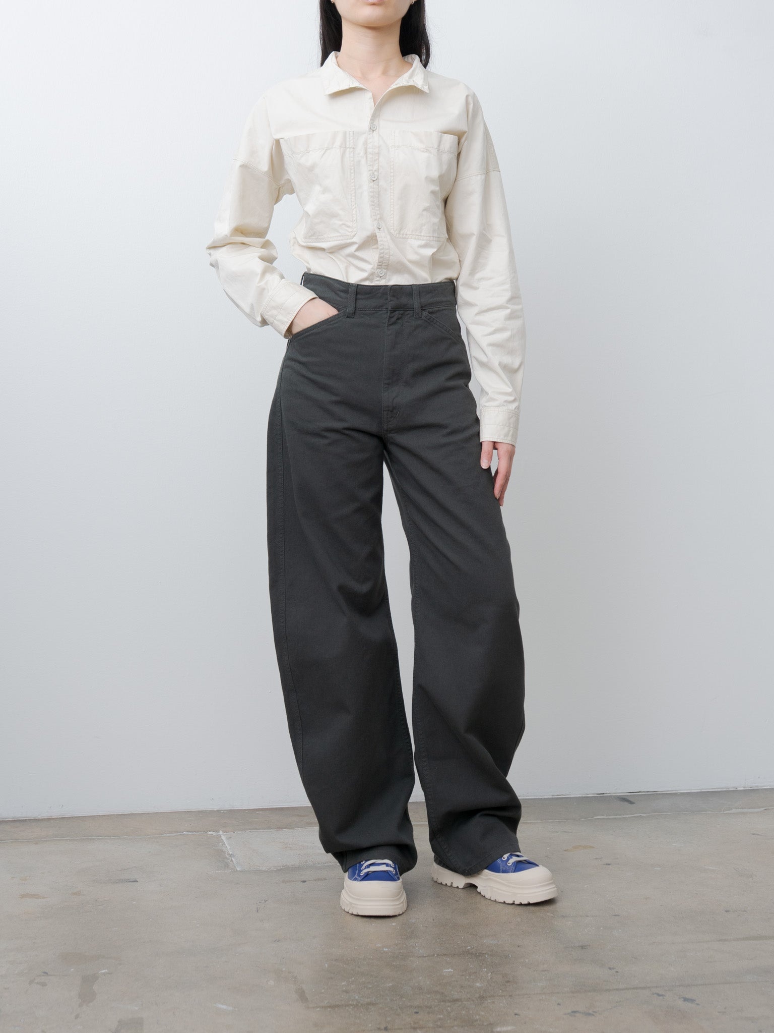 High Waisted Curved Pants - Carbon Blue - 3