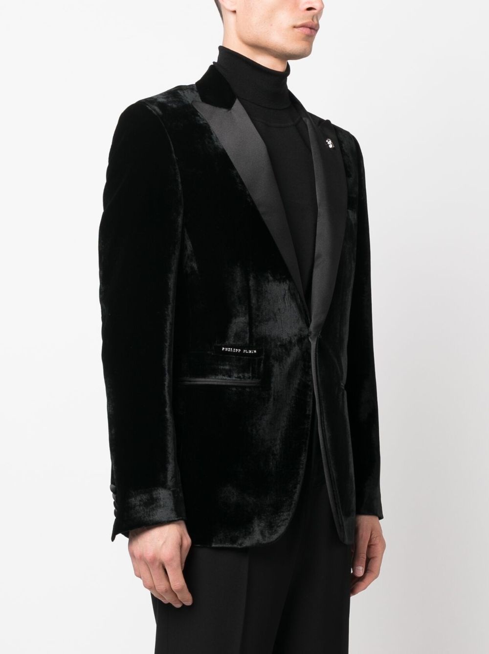 single-breasted velvet blazer - 3