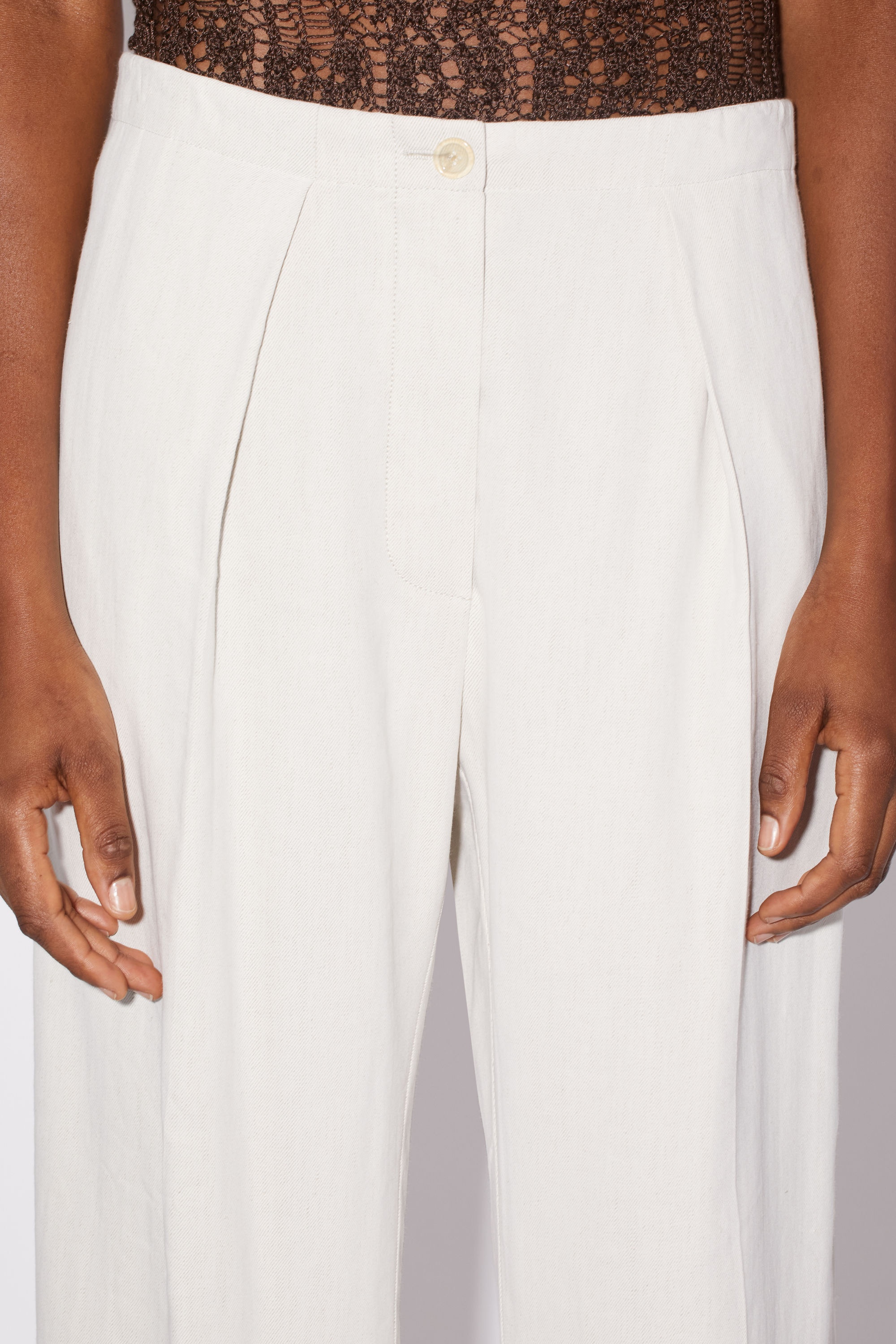 Linen blend trousers - Cream white - 5