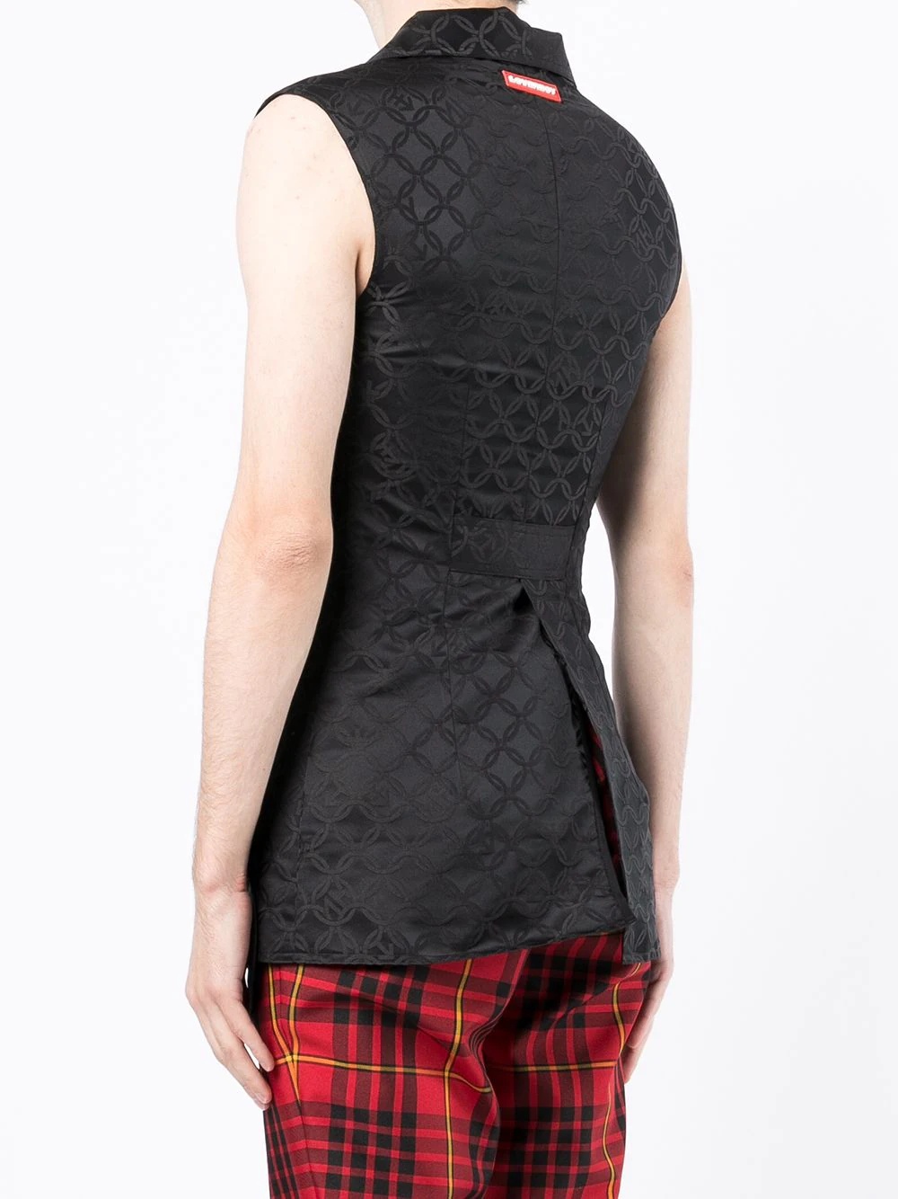 multi-pocket jacquard longline waistcoat - 5