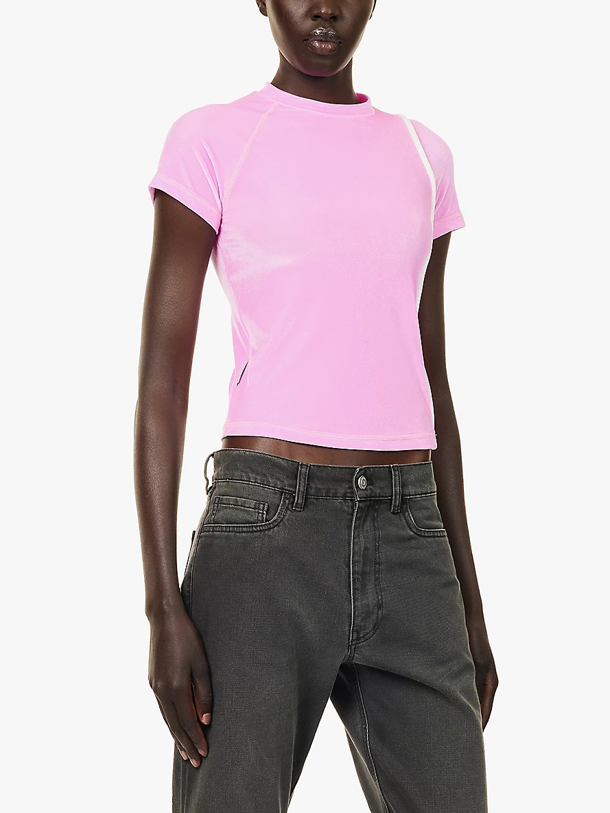 Regular-fit short-sleeve stretch-velour top - 3