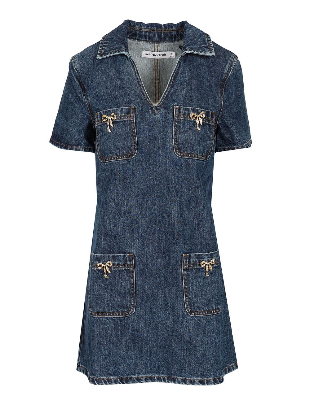 Denim Crystal Bow Mini Dress Dresses Blue - 1