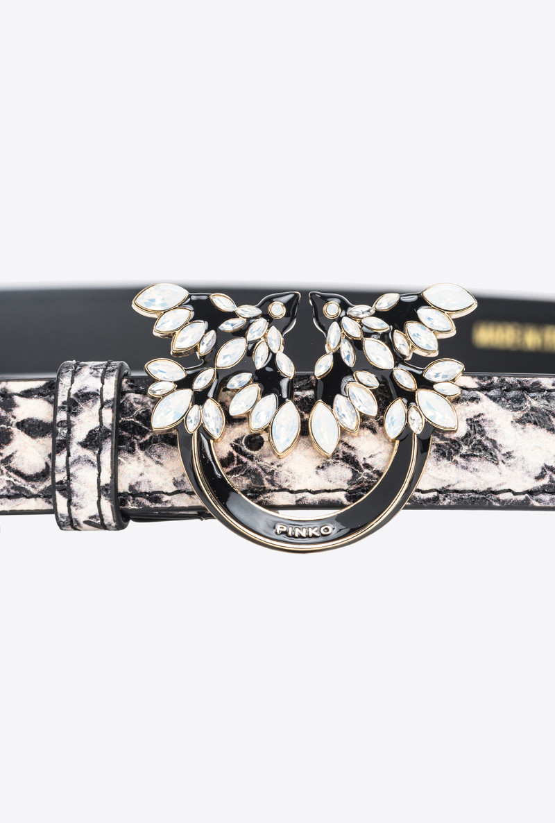 PINKO PINKO GALLERIA THIN 2CM REPTILE-PRINT BELT WITH LOVE BIRDS BUCKLE outlook