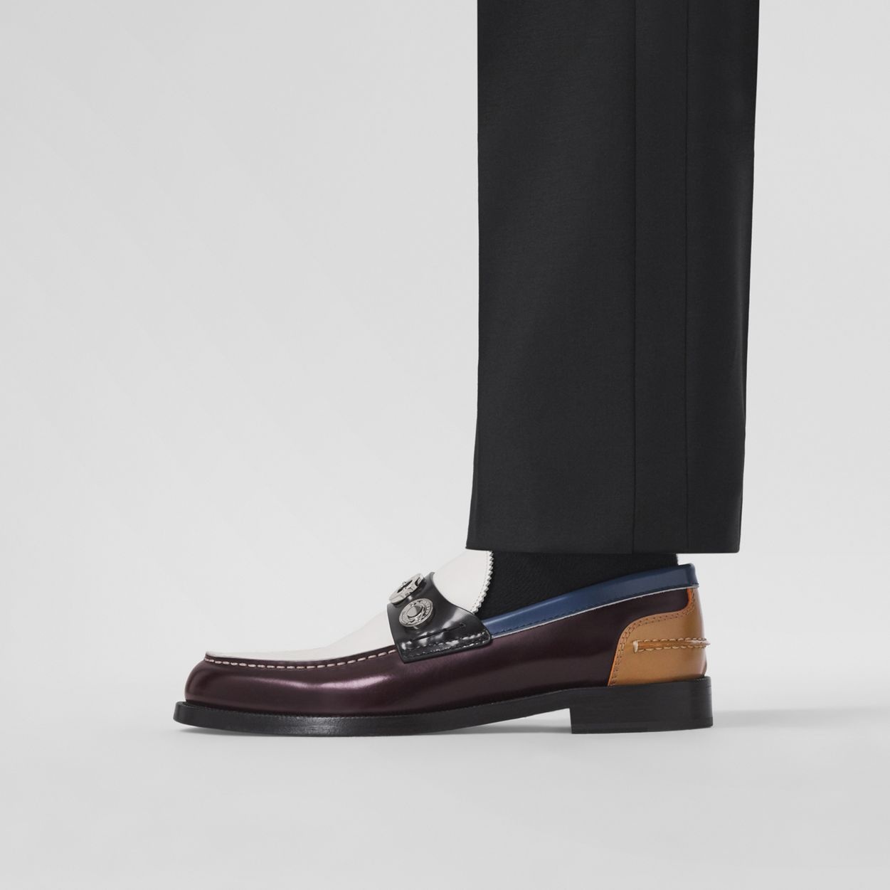Logo Detail Colour Block Leather Loafers - 4