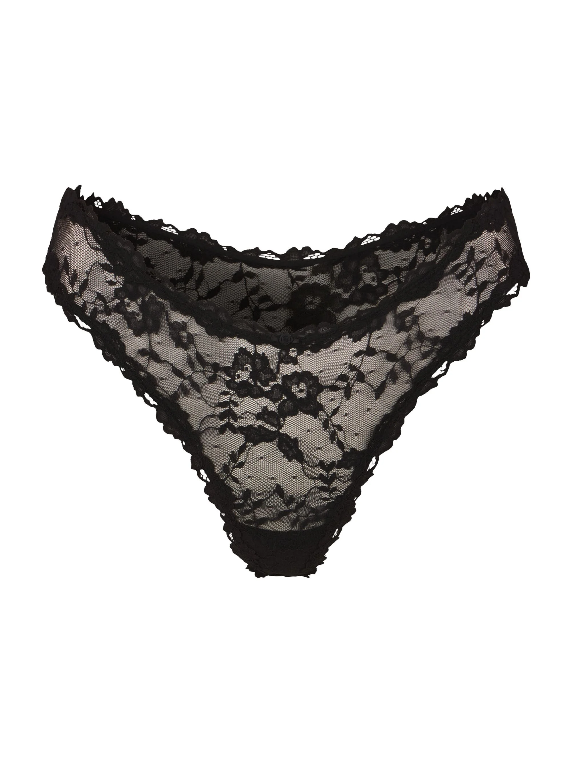 Women's Stretch Lace Dipped Thong - Soot - 1