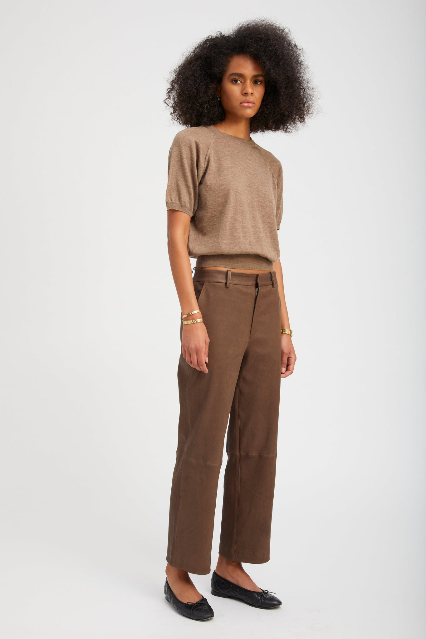 TRUFFLE CASHMERE SHORT SLEEVE RAGLAN SWEATER - 3