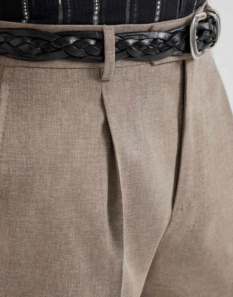Virgin wool, cotton and silk mouliné trousers with pleat 4