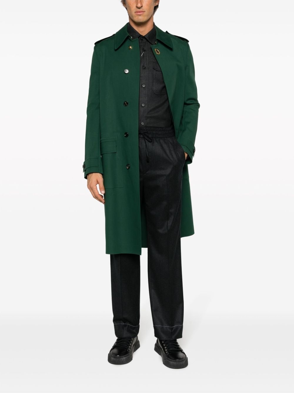 pointed-collar button-up cotton blend shirt - 2