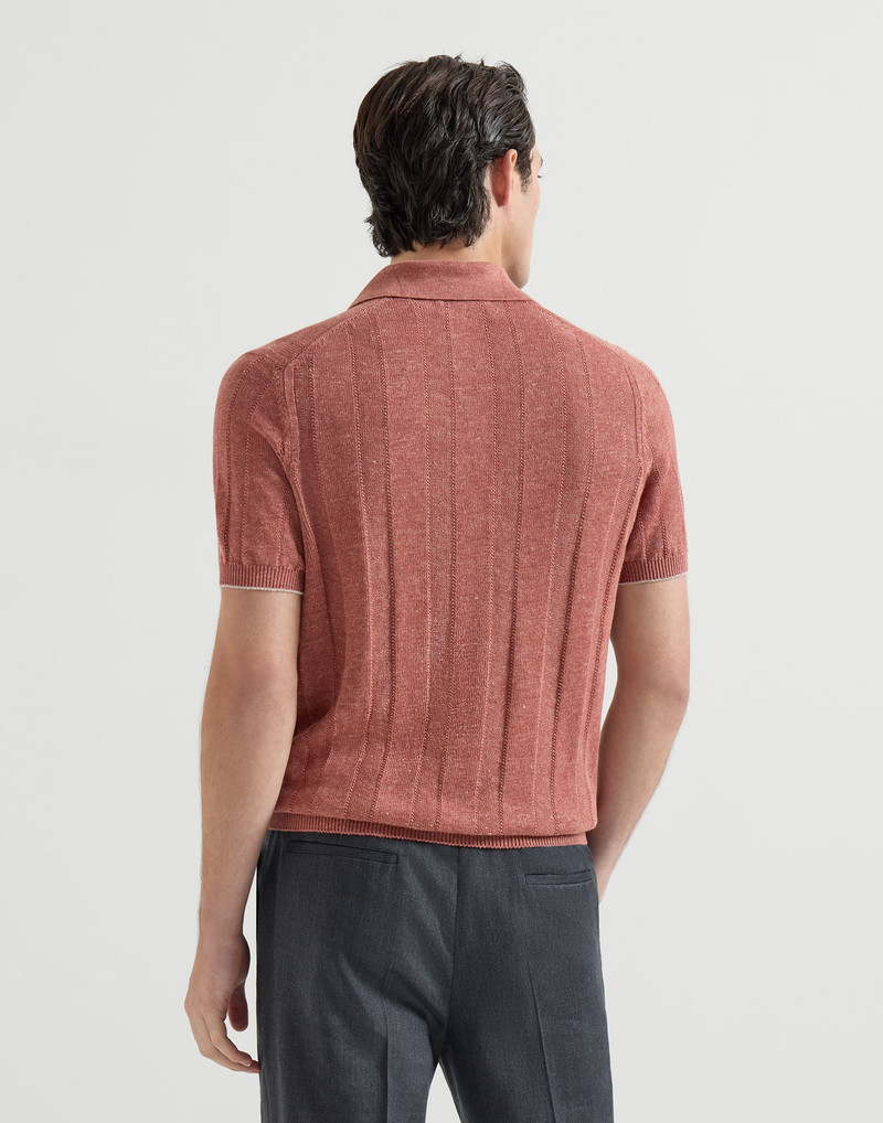 Linen and cotton wide rib knit polo 3